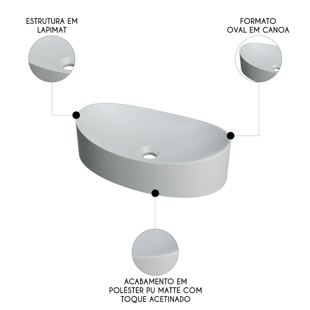 Cuba Pia Para Banheiro Oval Canoa 46cm Tânia C08 Cinza - Mpozenato