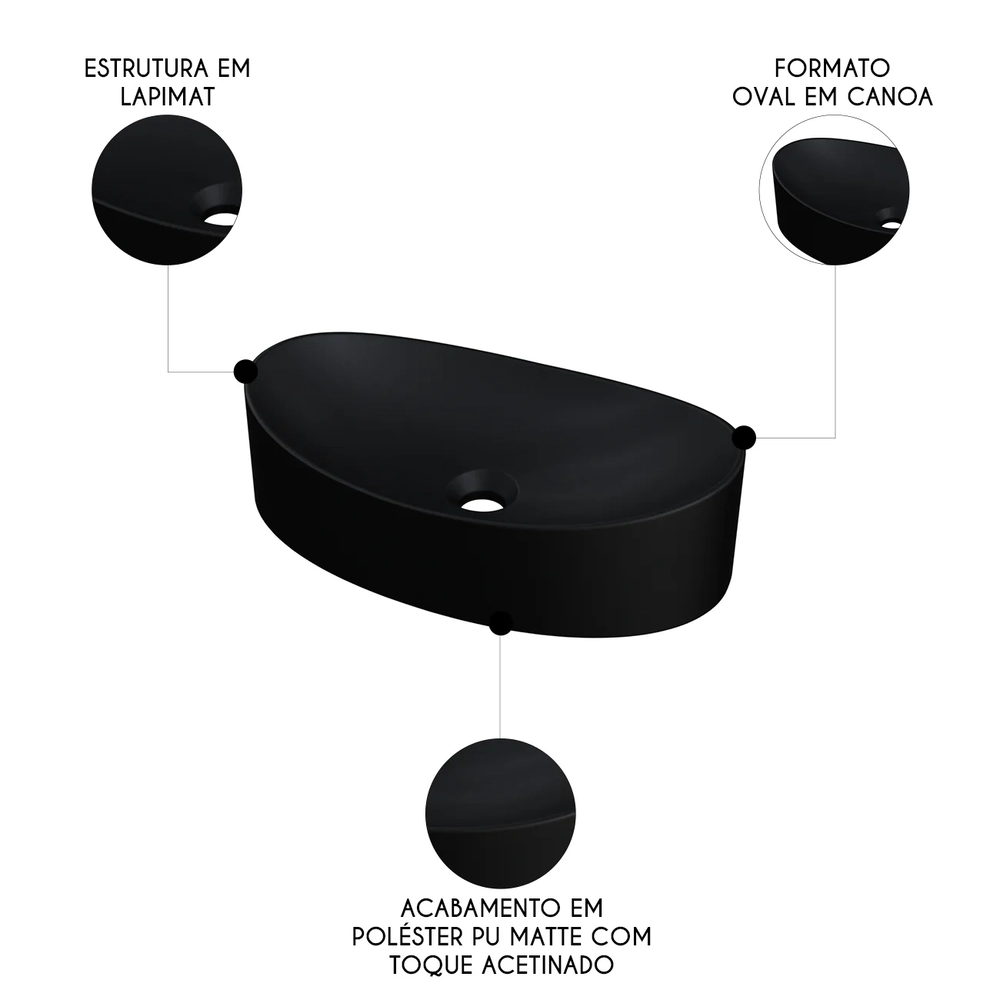 Cuba Pia Para Banheiro Oval Canoa 46cm Tânia C08 Preto - Mpozenato
