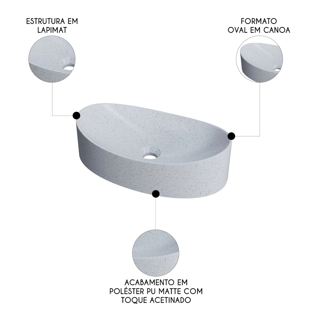Cuba Pia Para Banheiro Oval Canoa 46cm Tânia C08 Branco Granit - Mpozenato