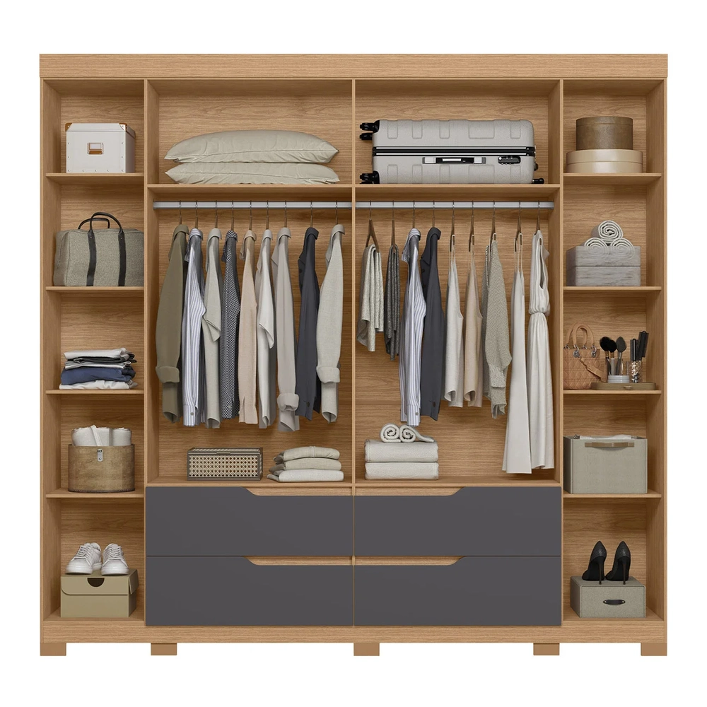 Guarda Roupa Casal 240cm Ripado 6 Portas Doble Freijó/Titanium - Albatroz