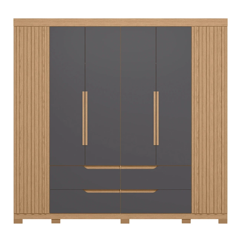 Guarda Roupa Casal 240cm Ripado 6 Portas Doble Freijó/Titanium - Albatroz