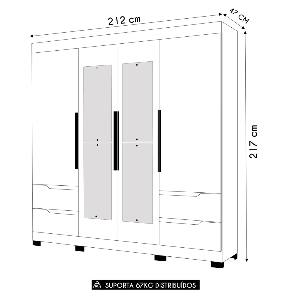 Guarda Roupa Casal 212cm com Espelho Vivacce Freijó/Titanium - Albatroz