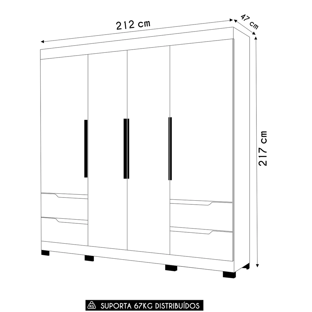 Guarda Roupa Casal 212cm 4 Portas Vivacce Freijó/Titanium   - Albatroz