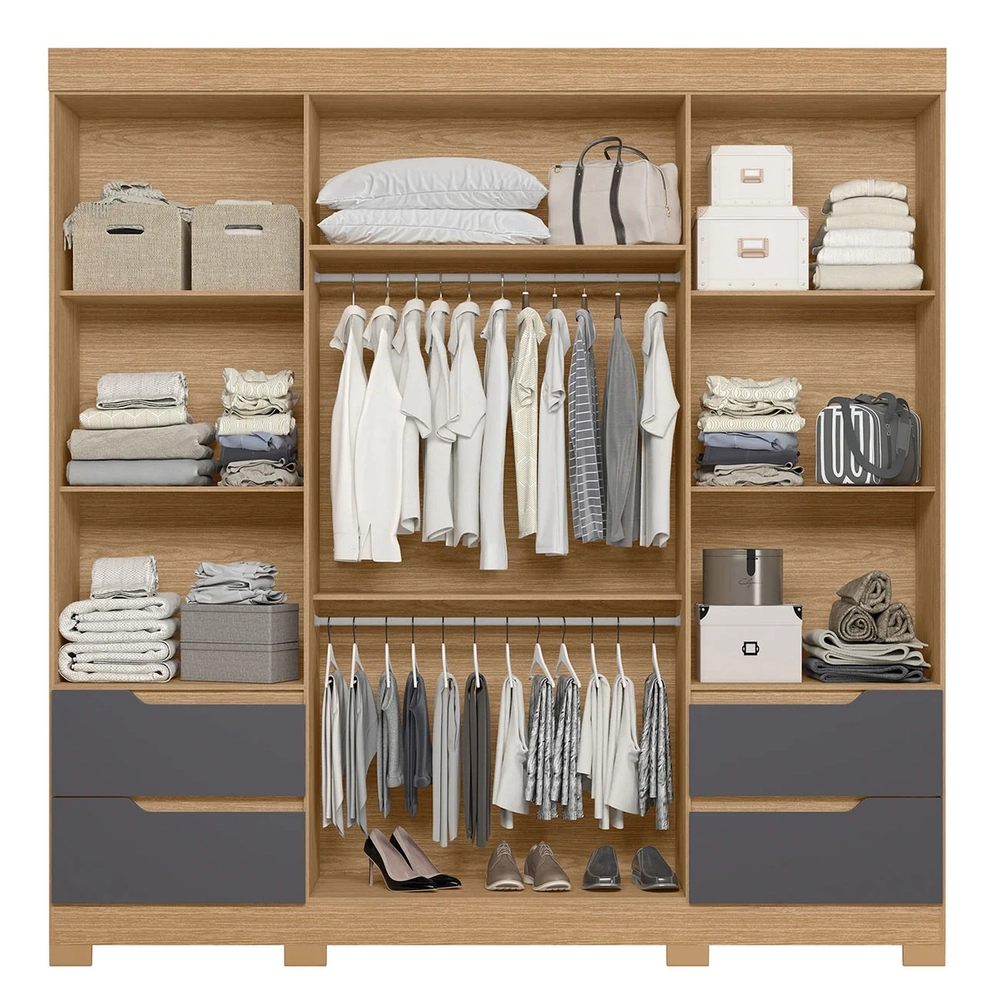 Guarda Roupa Casal 212cm 4 Portas Vivacce Freijó/Titanium   - Albatroz