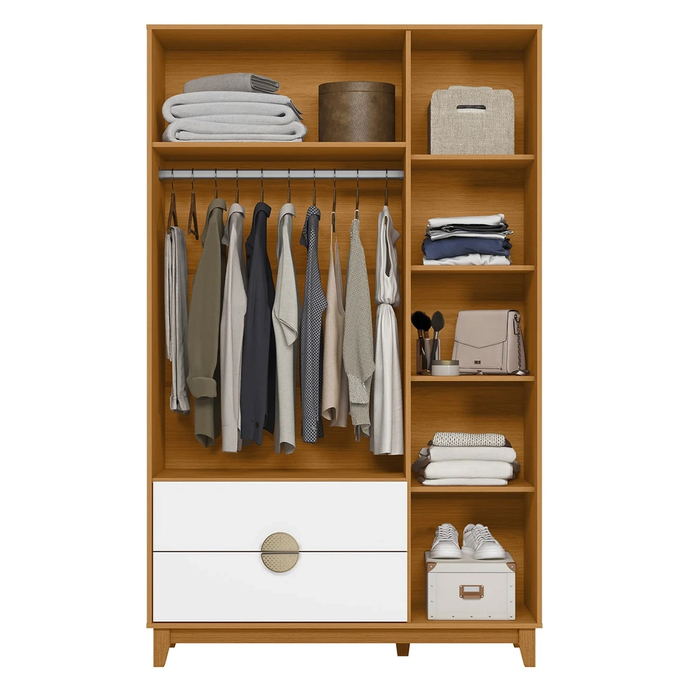 Guarda Roupa Solteiro 120cm 3 Portas Ipê Cinamomo/Branco    - Albatroz