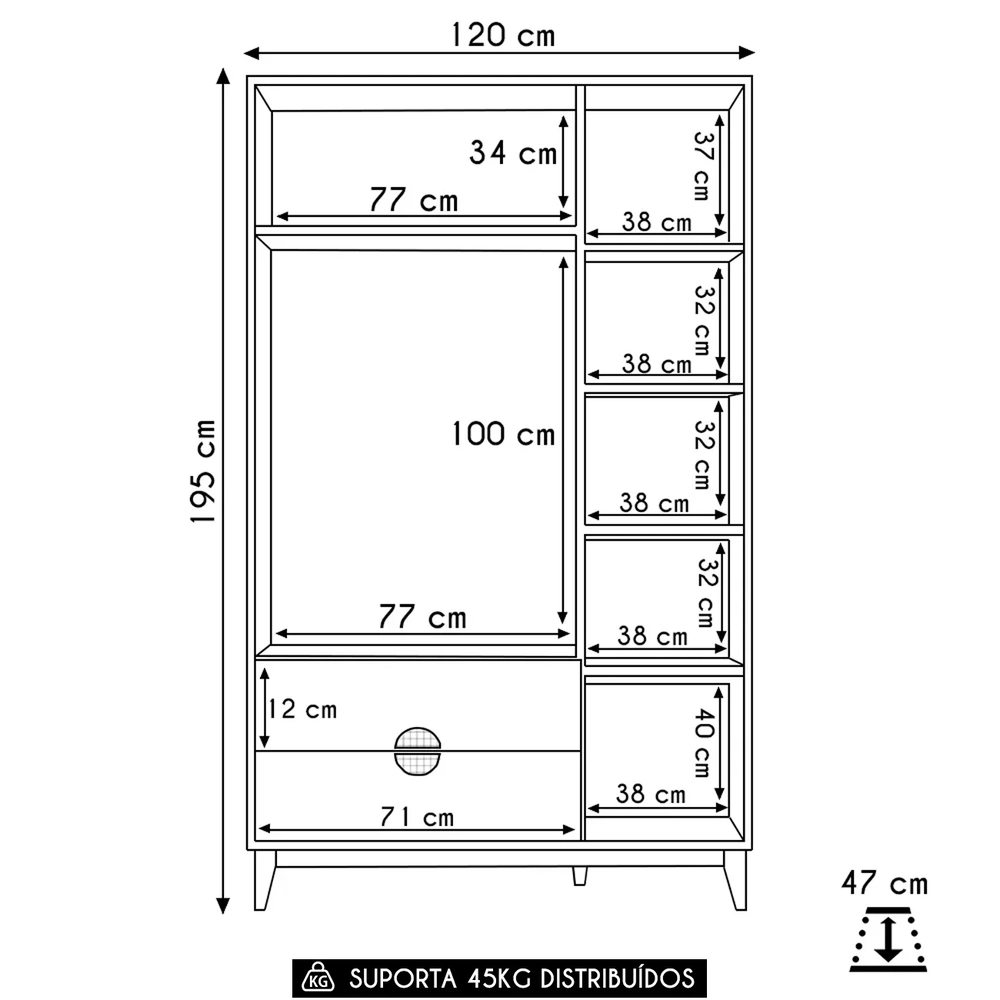 Guarda Roupa Solteiro 120cm 3 Portas Ipê Cinamomo/Branco    - Albatroz