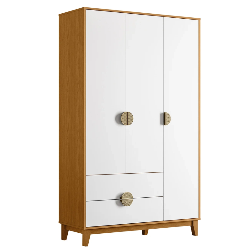 Guarda Roupa Solteiro 120cm 3 Portas Ipê Cinamomo/Branco    - Albatroz