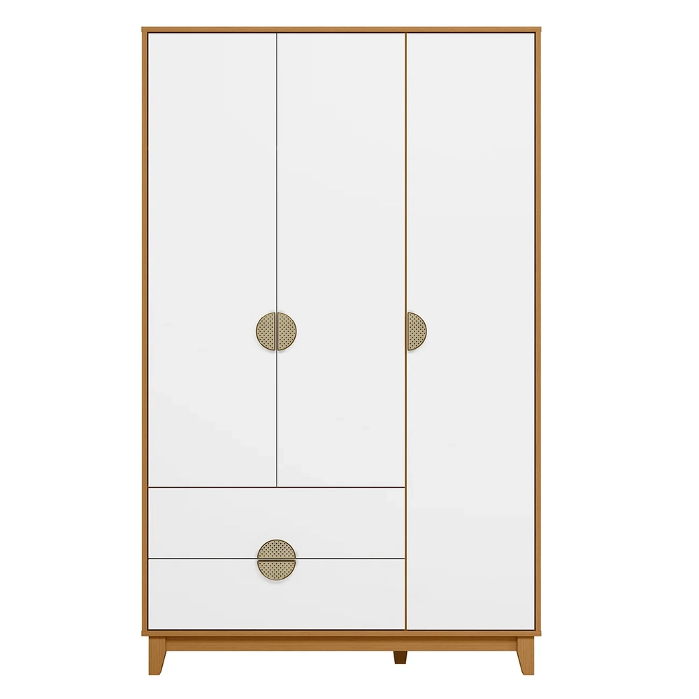 Guarda Roupa Solteiro 120cm 3 Portas Ipê Cinamomo/Branco    - Albatroz
