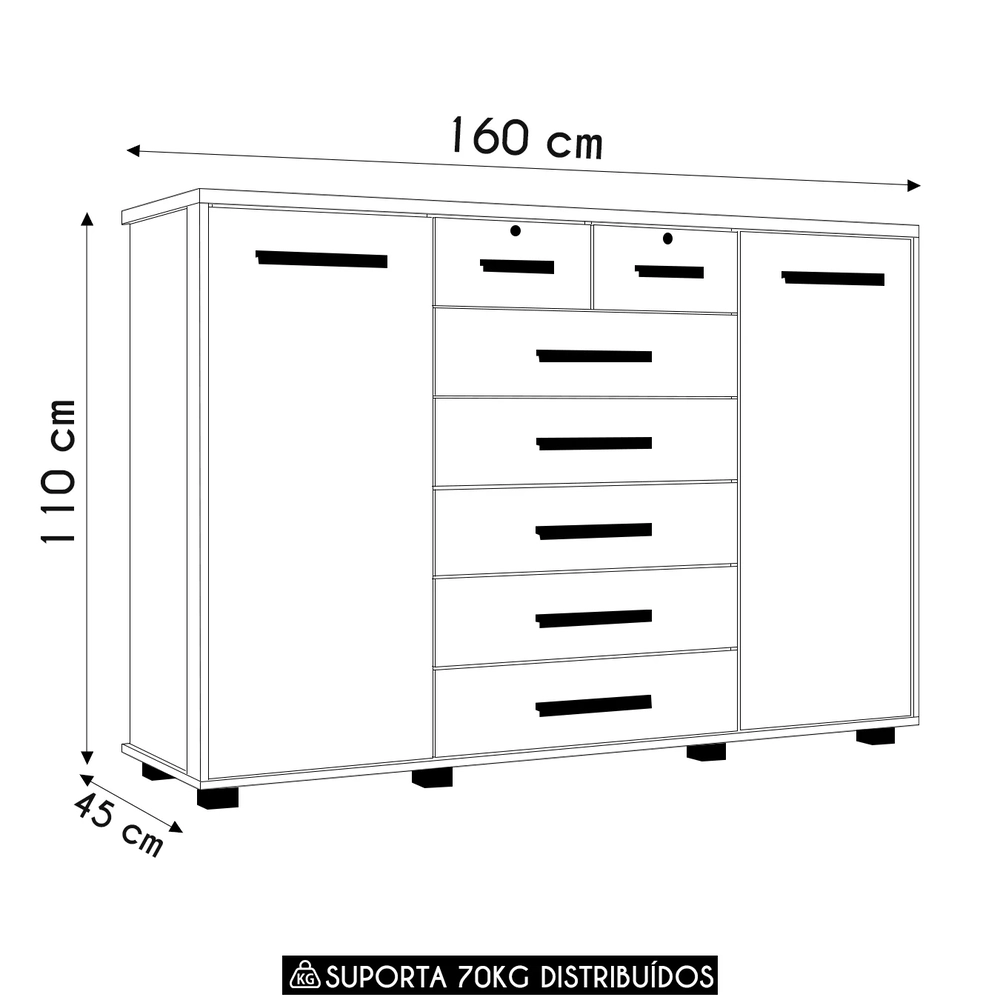 Cômoda Para Quarto 7 Gavetas 160cm Fontaine A02 Freijó/Titanium - Mpozenato