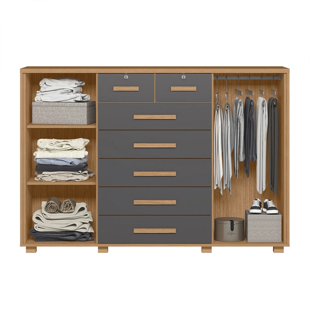 Cômoda Para Quarto 7 Gavetas 160cm Fontaine A02 Freijó/Titanium - Mpozenato