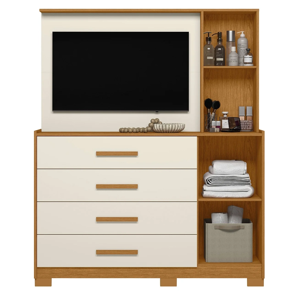 Cômoda Para Quarto com Painel TV 43 Pol Azaleia A02 Off/Cinamomo - Mpozenato