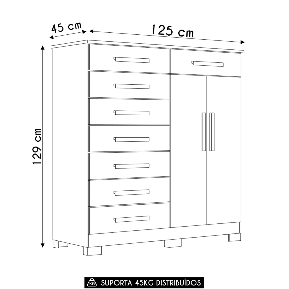 Cômoda Para Quarto 2 Portas 125cm Verona Freijó/Titanium - Albatroz