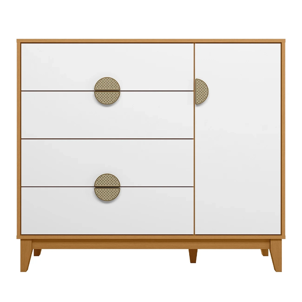 Cômoda Sapateira 1 Porta 4 Gavetas 120cm Ipê Branco/Cinamomo - Albatroz