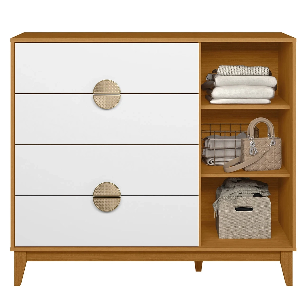 Cômoda Sapateira 1 Porta 4 Gavetas 120cm Ipê Branco/Cinamomo - Albatroz