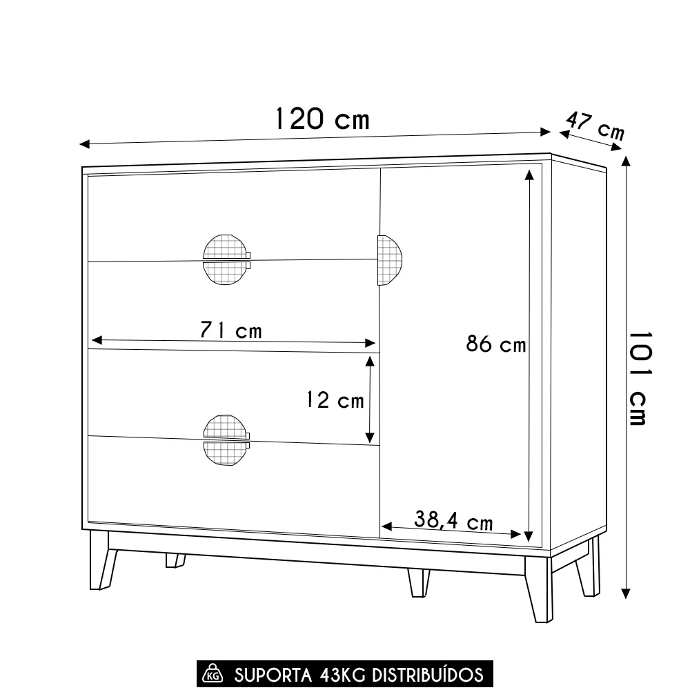 Cômoda Sapateira 1 Porta 4 Gavetas 120cm Ipê Branco/Cinamomo - Albatroz