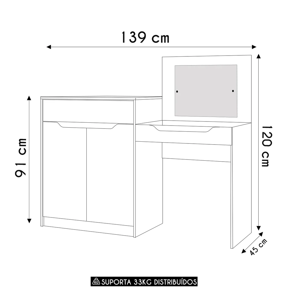 Penteadeira Escrivaninha com Espelho Bent A02 Off/Cinamomo  - Mpozenato