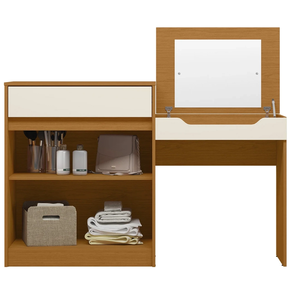 Penteadeira Escrivaninha com Espelho Bent A02 Off/Cinamomo  - Mpozenato