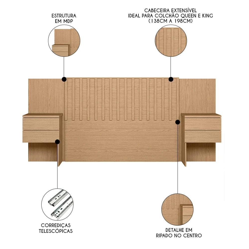 Cabeceira Casal Queen e King 2 Mesas Laterais Olinda Freijó - Albatroz