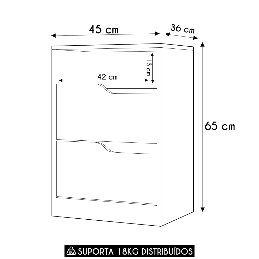 Mesa de Cabeceira 2 Gavetas Sole Flex Branco/Freijó         - Albatroz