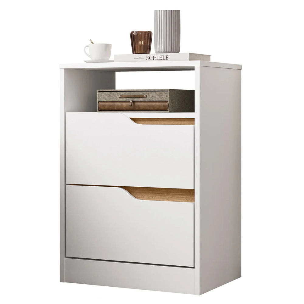 Mesa de Cabeceira 2 Gavetas Sole Flex Branco/Freijó         - Albatroz