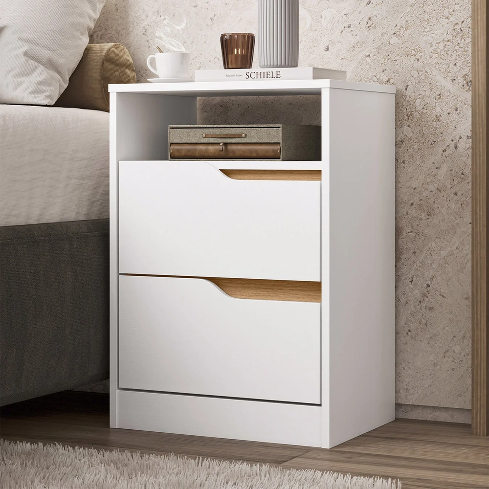 Mesa de Cabeceira 2 Gavetas Sole Flex Branco/Freijó         - Albatroz