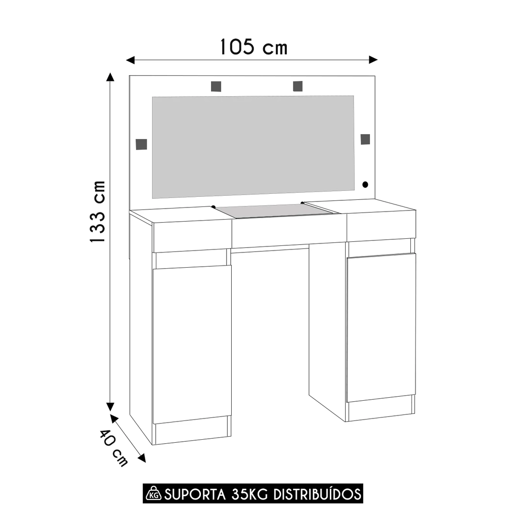 Penteadeira Camarim Com Espelho Studio Beauty A02 Off/Cinamomo - Mpozenato