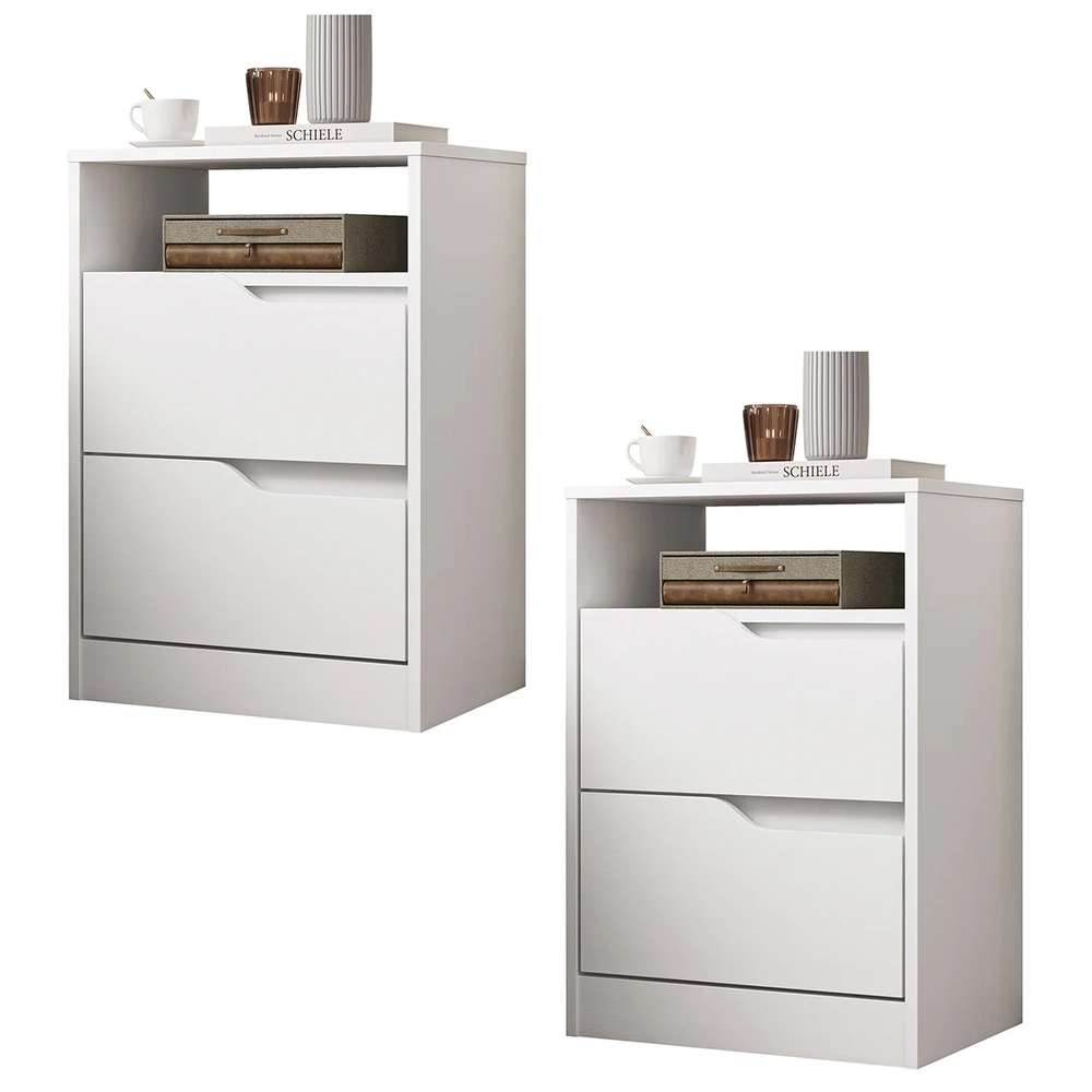 Mesa de Cabeceira com Gavetas Kit 2 Sole Flex Branco/Freijó - Albatroz