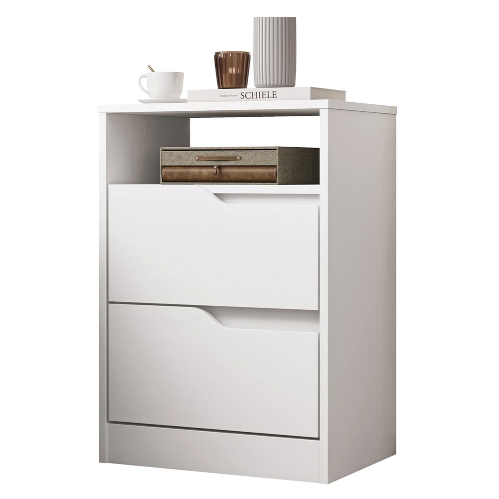 Mesa de Cabeceira com Gavetas Kit 2 Sole Flex Branco/Freijó - Albatroz