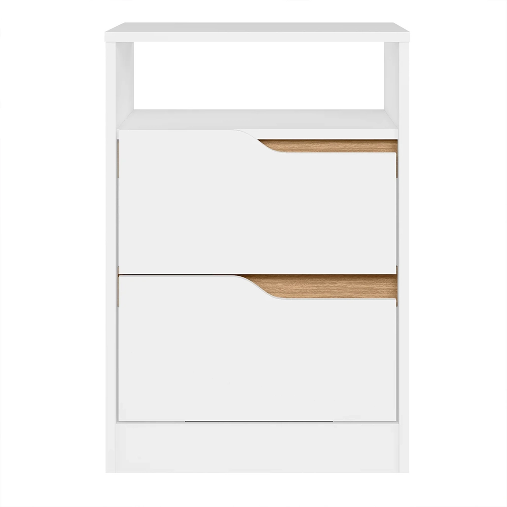 Mesa de Cabeceira com Gavetas Kit 2 Sole Flex Branco/Freijó - Albatroz