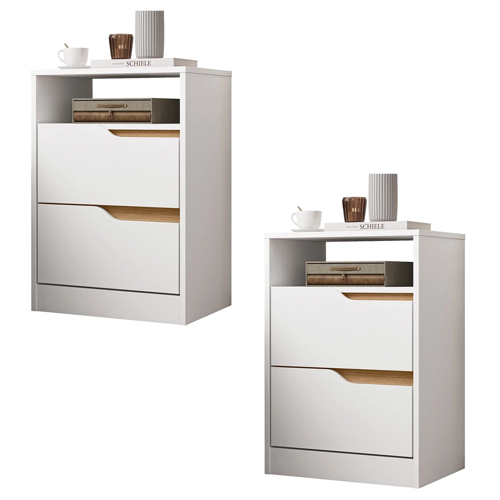 Mesa de Cabeceira com Gavetas Kit 2 Sole Flex Branco/Freijó - Albatroz