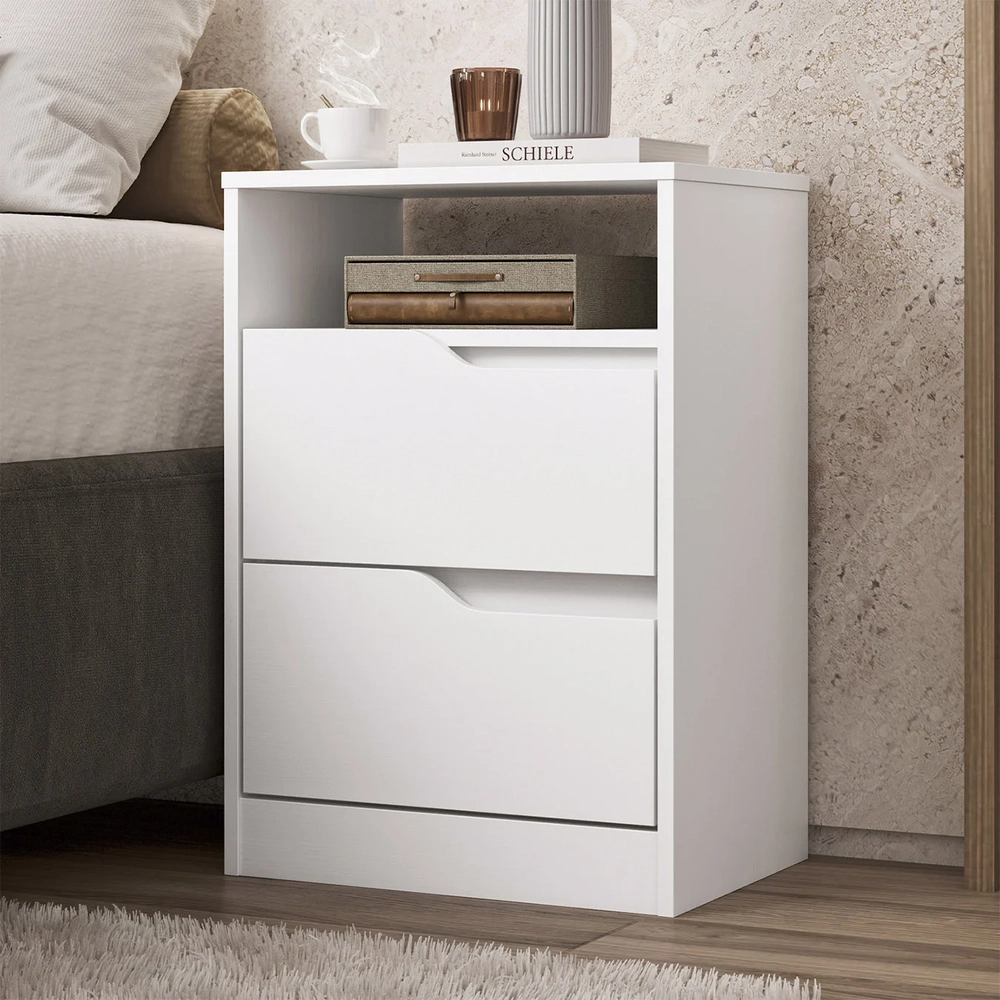 Mesa de Cabeceira com Gavetas Kit 2 Sole Flex Branco/Freijó - Albatroz