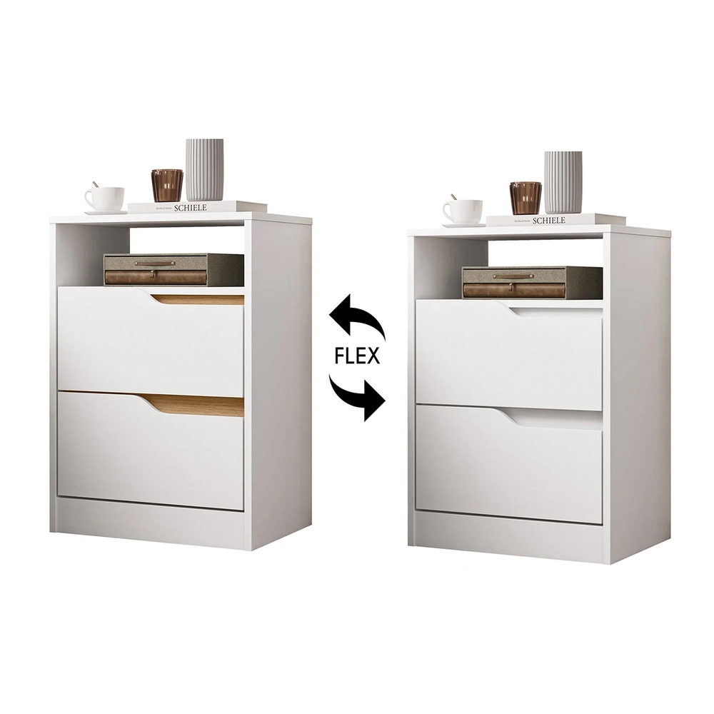 Mesa de Cabeceira com Gavetas Kit 2 Sole Flex Branco/Freijó - Albatroz