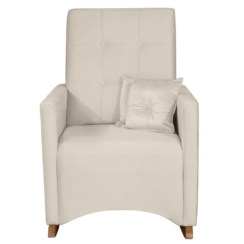 Poltrona Amamentação Base Balanço e Puff Lola Veludo Off F03 - Mpozenato