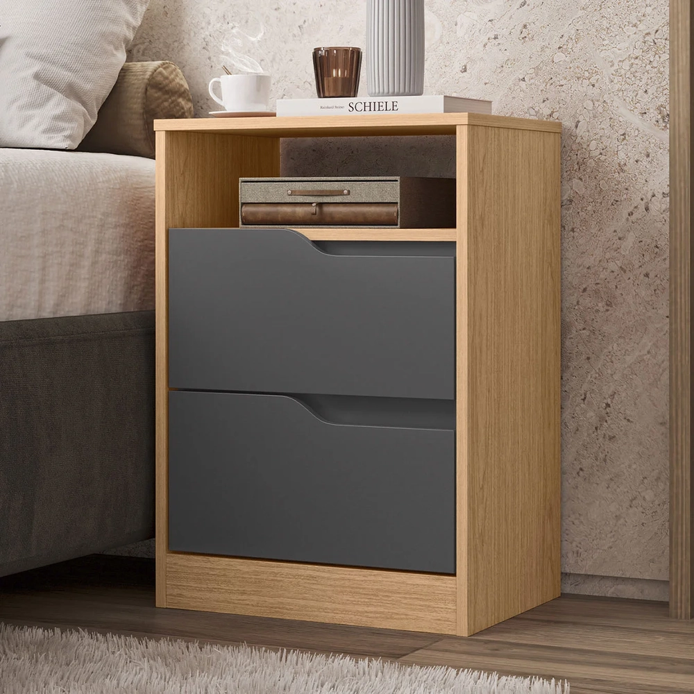 Mesa de Cabeceira 2 Gavetas Sole Flex Freijó/Titanium       - Albatroz