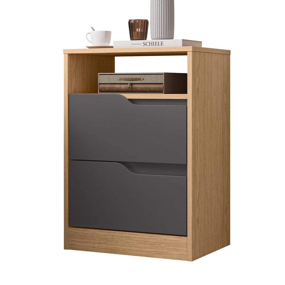 Mesa de Cabeceira 2 Gavetas Sole Flex Freijó/Titanium       - Albatroz