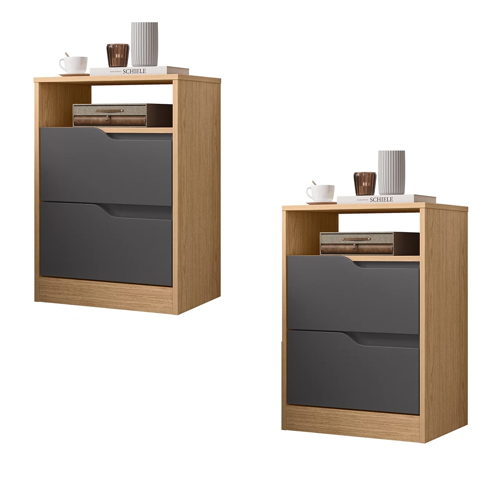 Mesa de Cabeceira com Gavetas Kit 2 Sole Flex Freijó/Titanium - Albatroz