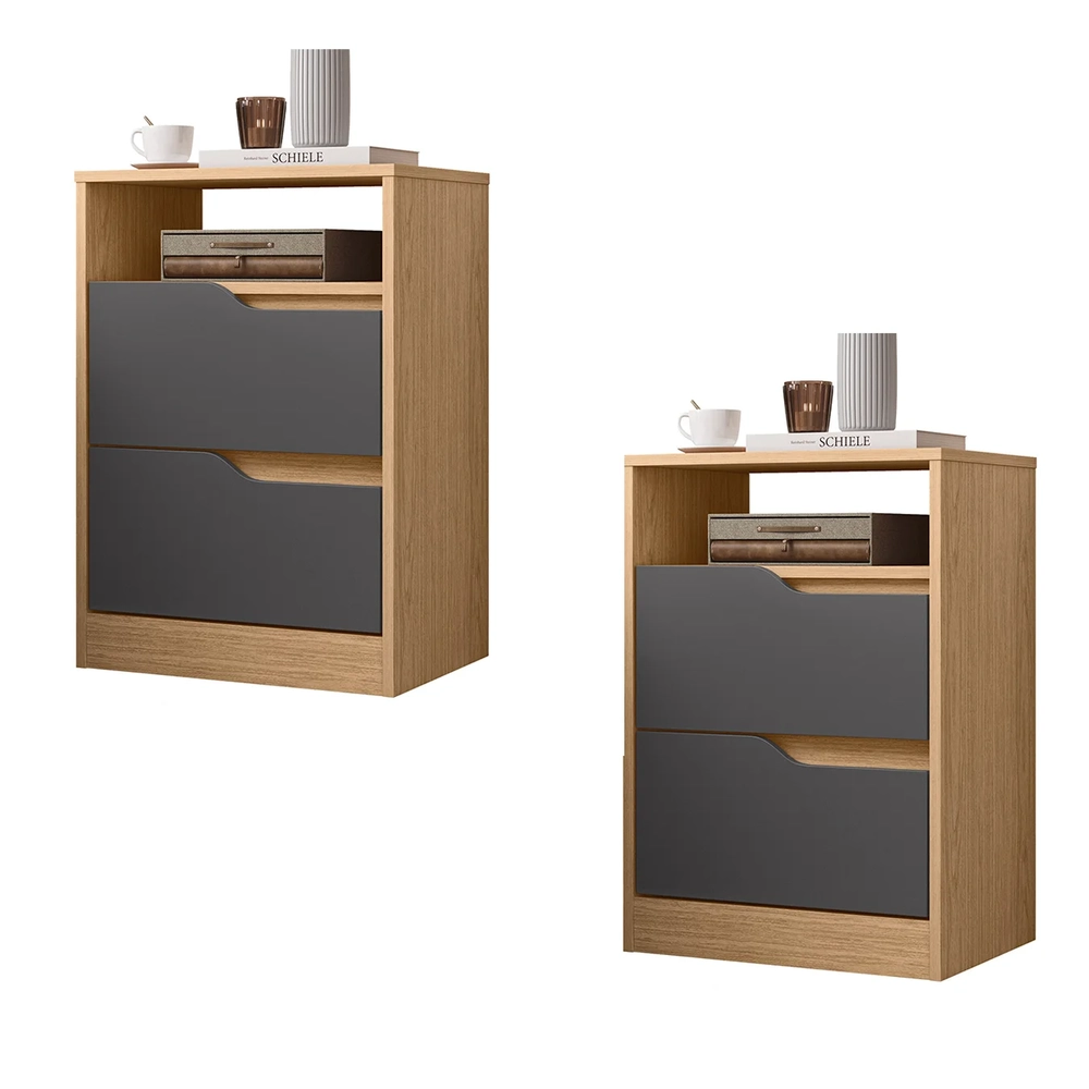 Mesa de Cabeceira com Gavetas Kit 2 Sole Flex Freijó/Titanium - Albatroz