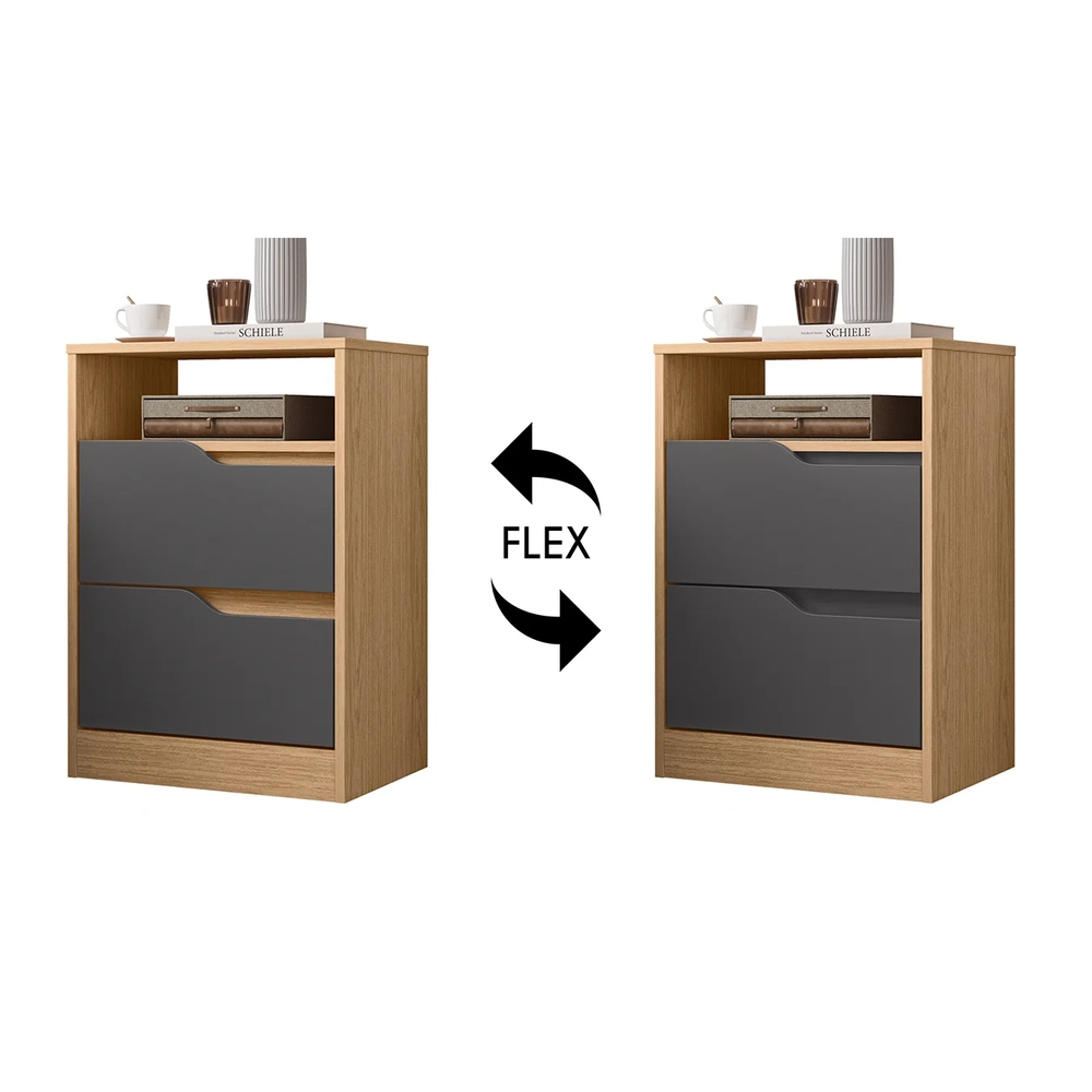 Mesa de Cabeceira com Gavetas Kit 2 Sole Flex Freijó/Titanium - Albatroz