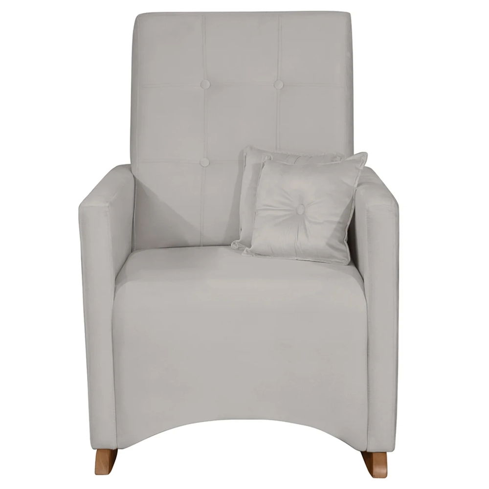 Poltrona Amamentação Base Balanço e Puff Lola Veludo Cinza F03 - Mpozenato