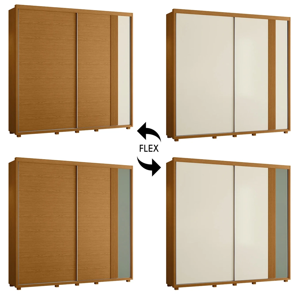 Guarda Roupa Casal 240cm 2 Portas Aline Flex A02 Off/Sálvia - Mpozenato