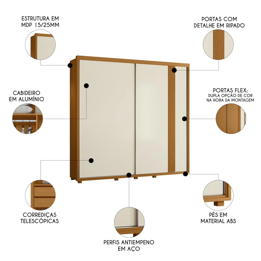 Guarda Roupa Casal 240cm 2 Portas Aline Flex A02 Off/Sálvia - Mpozenato