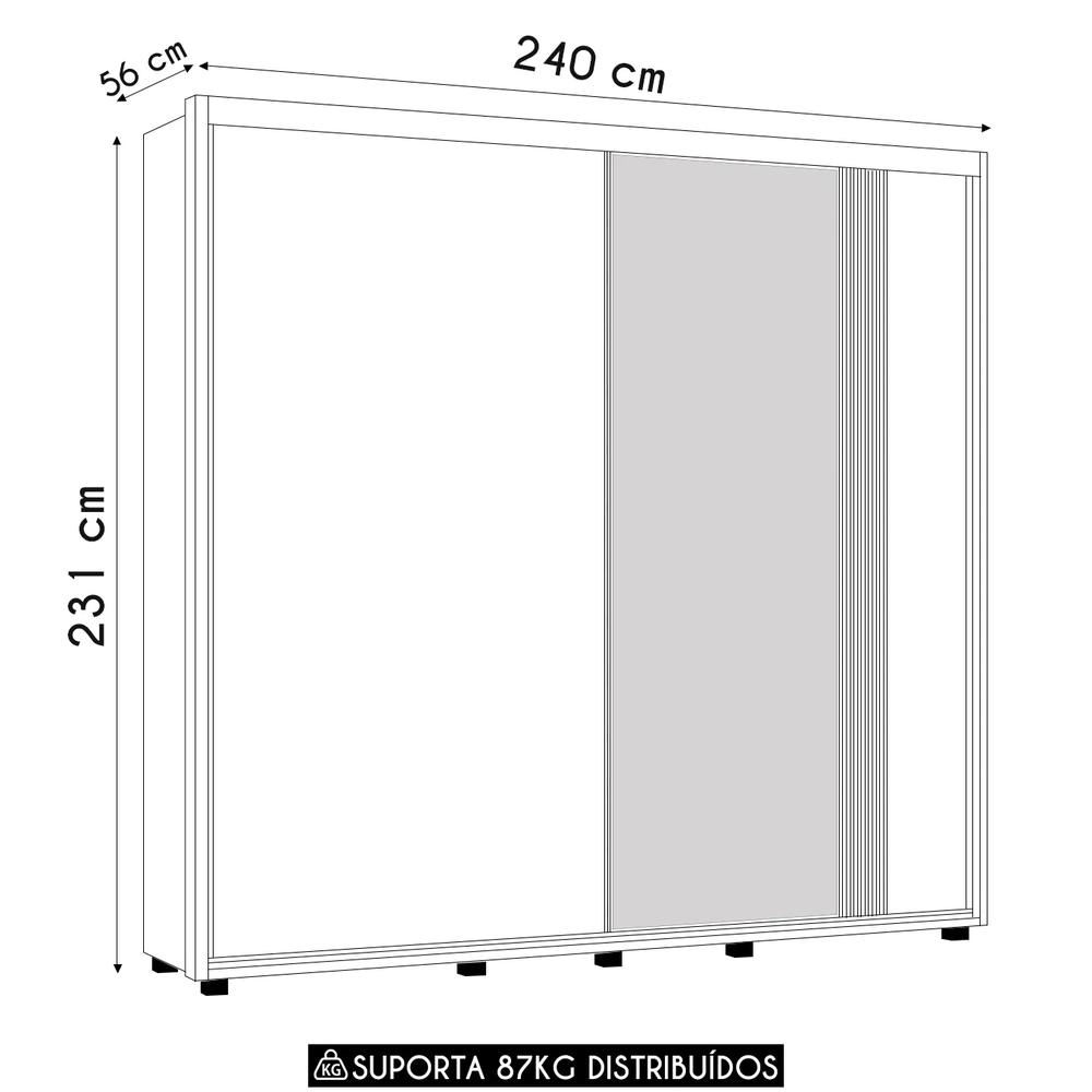 Guarda Roupa Casal 240cm com Espelho Aline Flex A02 Off/Sálvia - Mpozenato