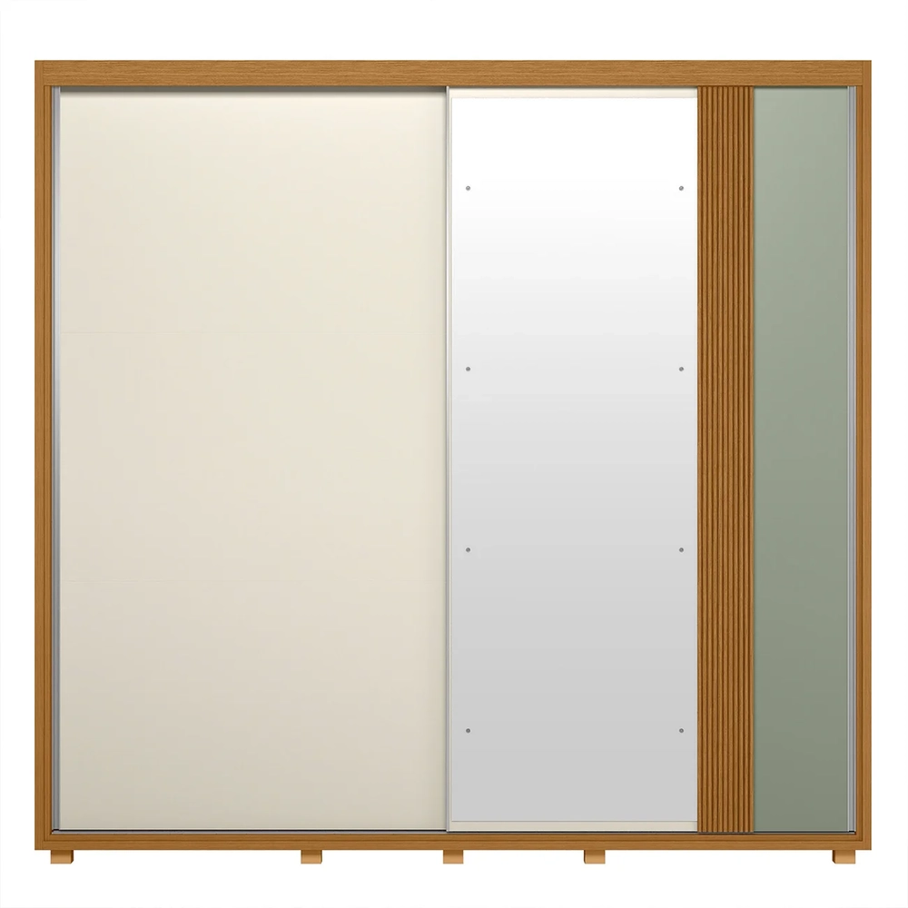 Guarda Roupa Casal 240cm com Espelho Aline Flex A02 Off/Sálvia - Mpozenato