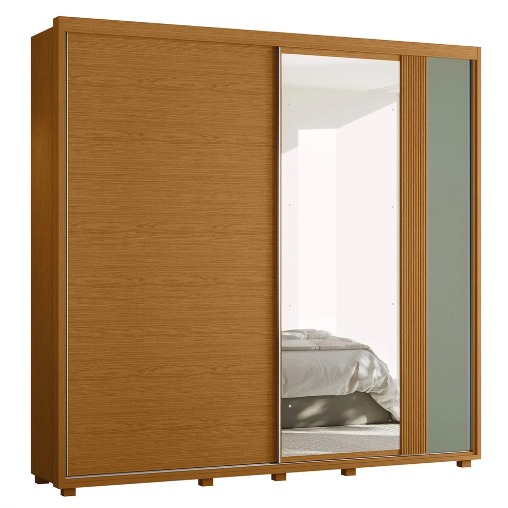Guarda Roupa Casal 240cm com Espelho Aline Flex A02 Off/Sálvia - Mpozenato