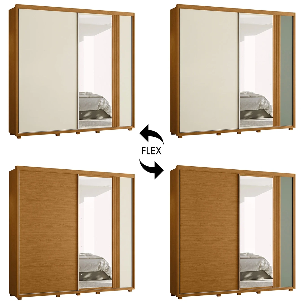 Guarda Roupa Casal 240cm com Espelho Aline Flex A02 Off/Sálvia - Mpozenato