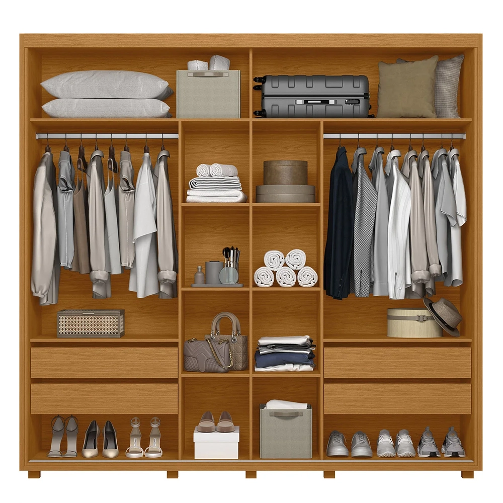 Guarda Roupa Casal 240cm com Espelho Aline Flex A02 Off/Sálvia - Mpozenato