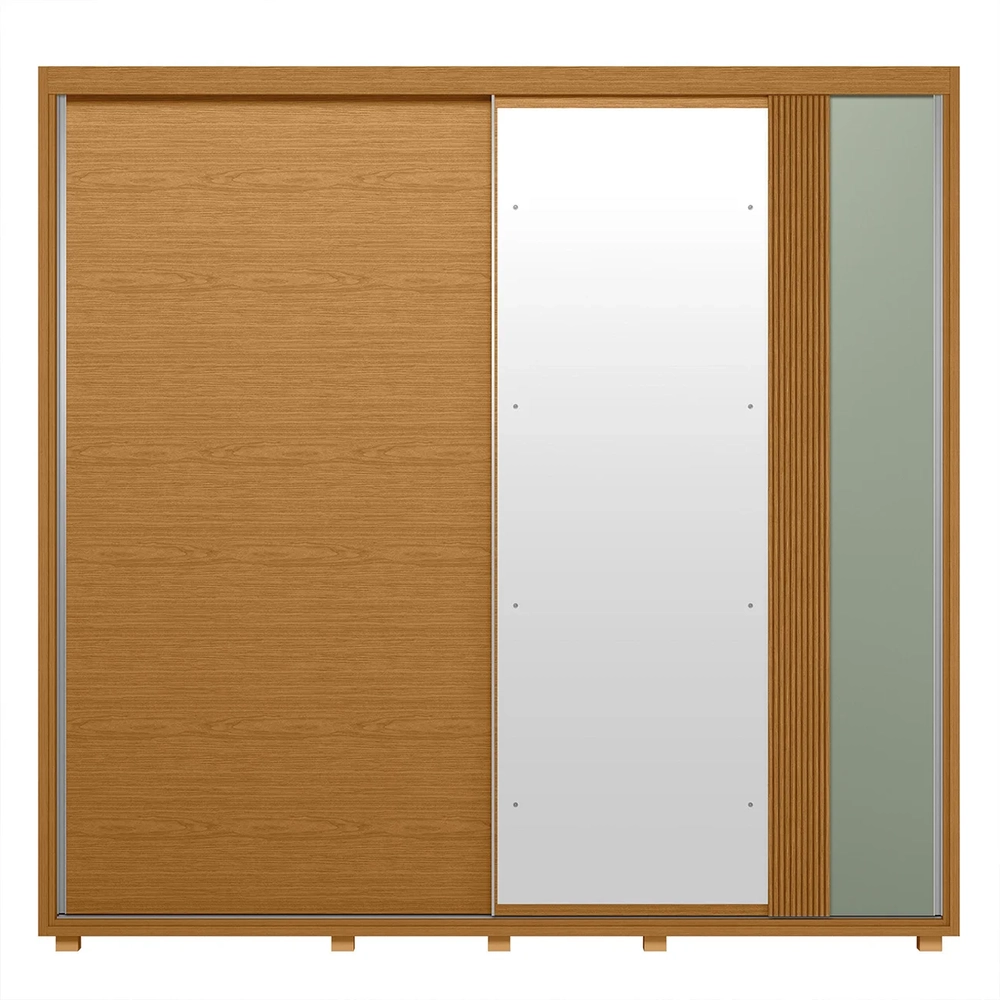 Guarda Roupa Casal 240cm com Espelho Aline Flex A02 Off/Sálvia - Mpozenato