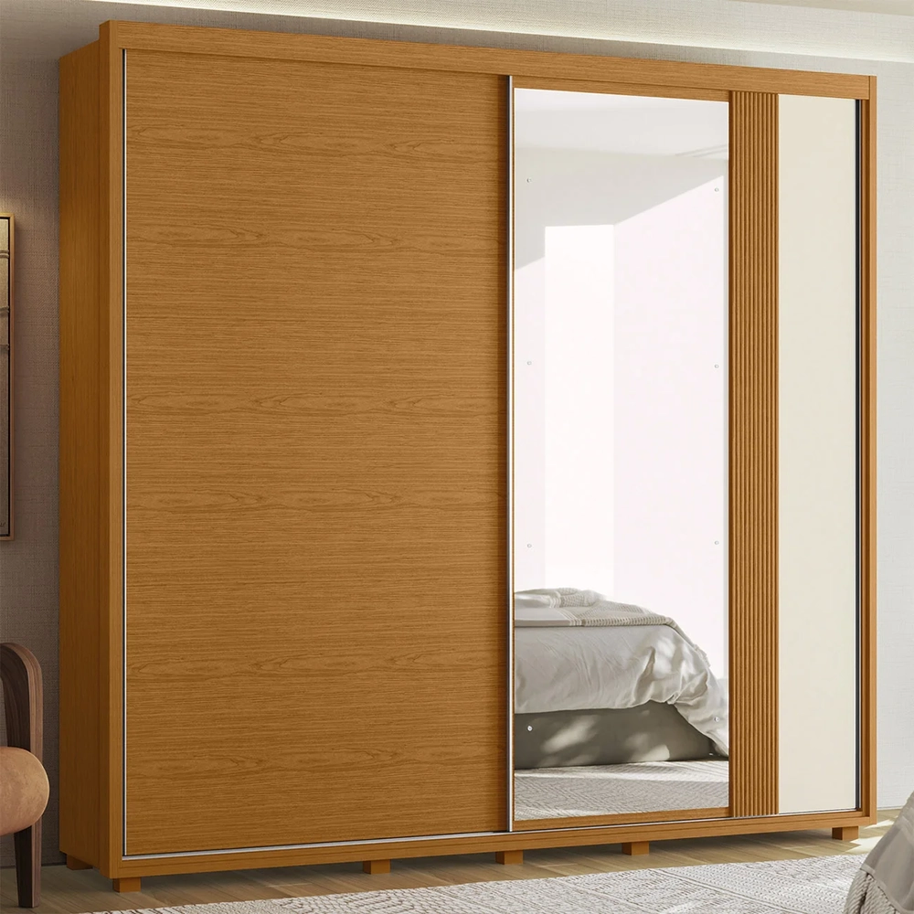 Guarda Roupa Casal 240cm com Espelho Aline Flex A02 Off/Sálvia - Mpozenato
