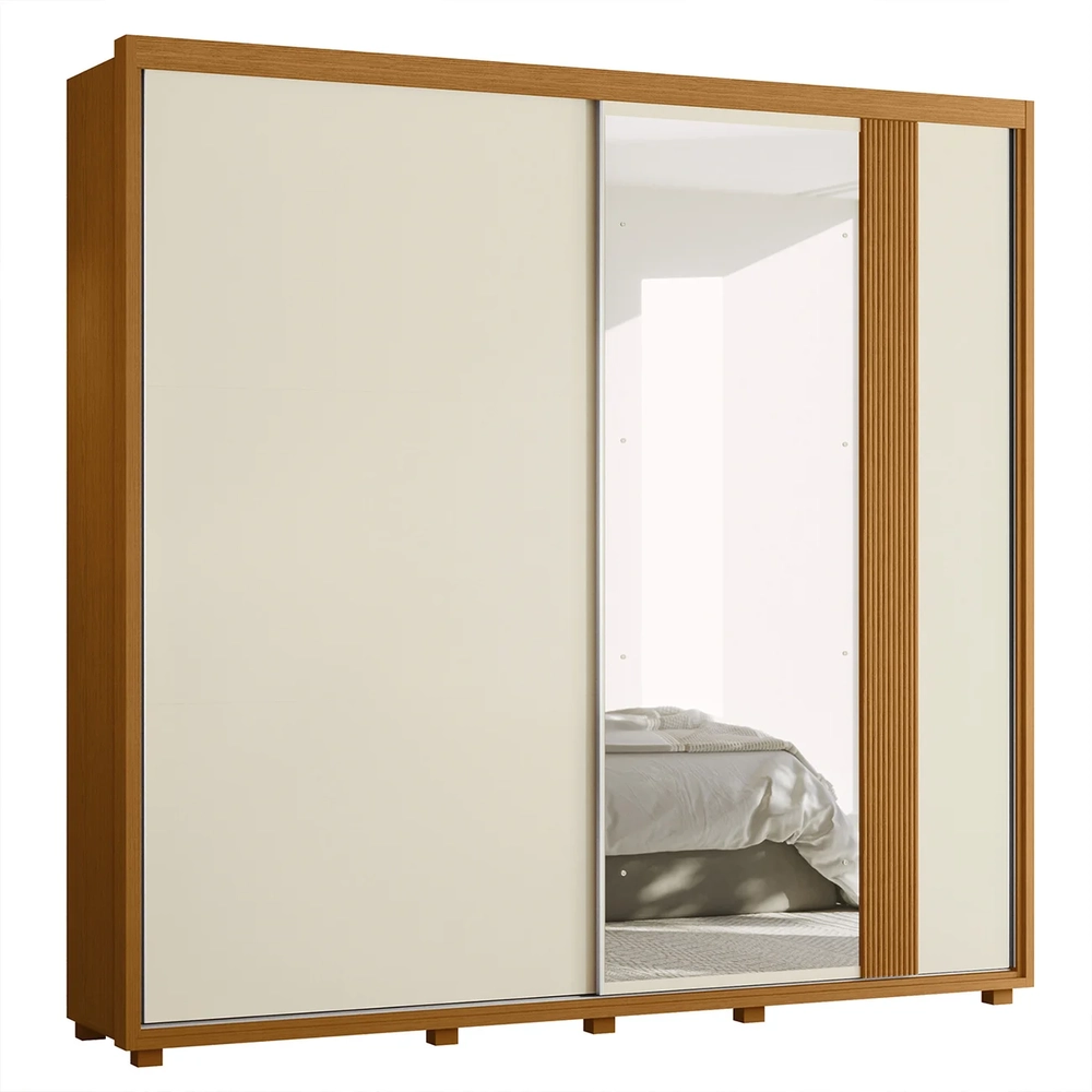 Guarda Roupa Casal 240cm com Espelho Aline Flex A02 Off/Sálvia - Mpozenato