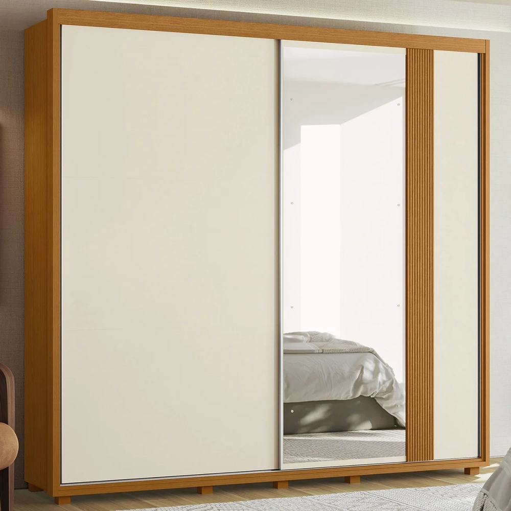Guarda Roupa Casal 240cm com Espelho Aline Flex A02 Off/Sálvia - Mpozenato